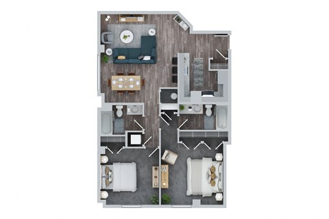 Floor plan for 2 beds, 2 baths, 1015 sqft